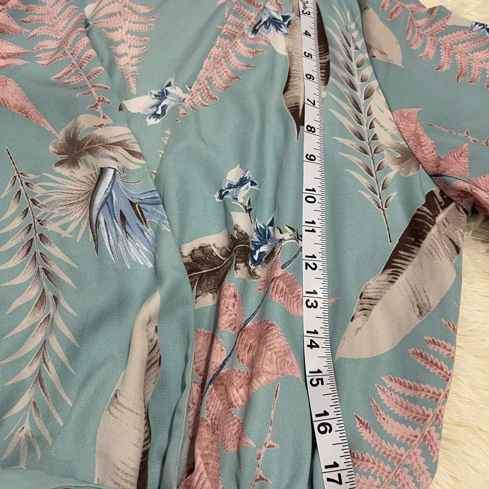 Blue Blush Tropical Print Wrap Dress